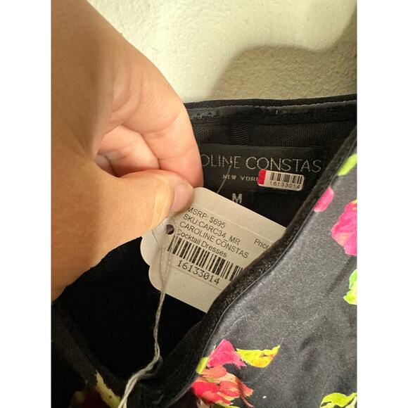 CAROLINE CONSTAS Reyna Black Floral Puff Sleeve Empire Waist Maxi Dress Size M - Picture 15 of 16